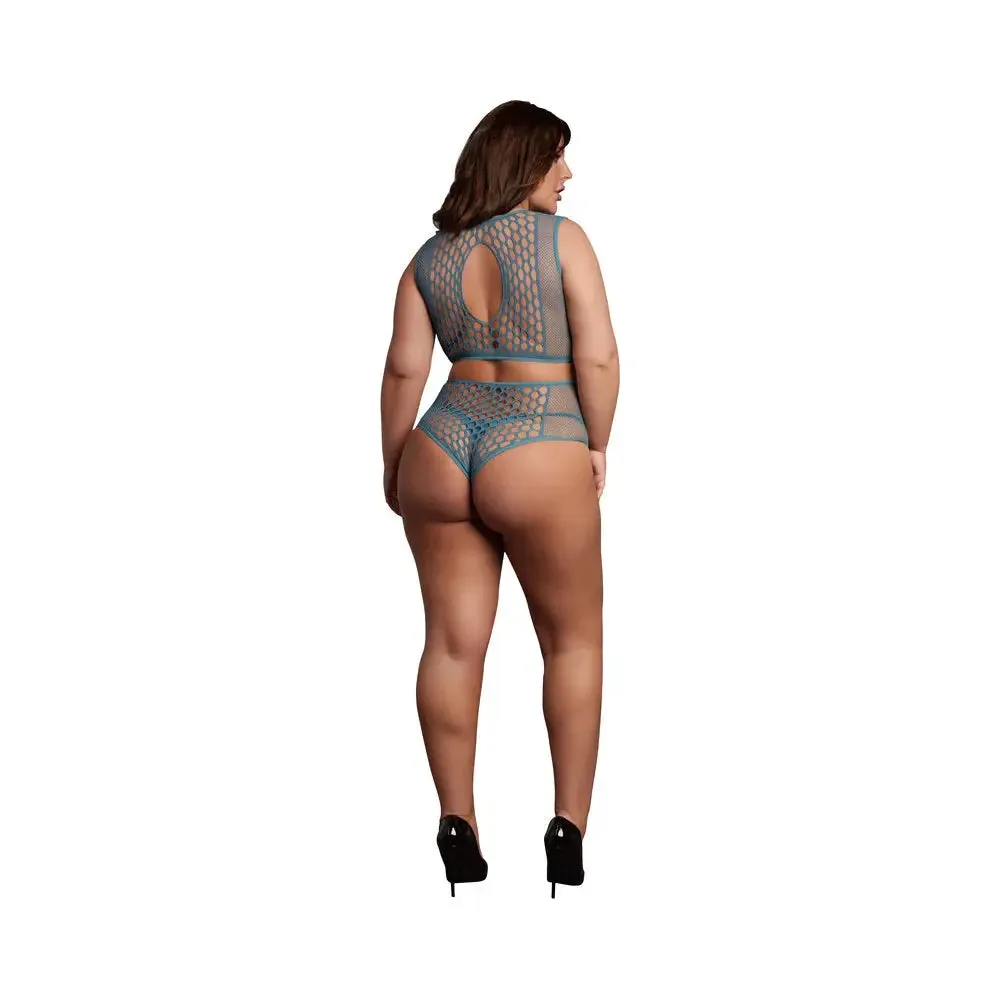 Le Desir Duo Net Key-Hole Plus Size Lingerie Bra Set Ocean Deep Queen Size