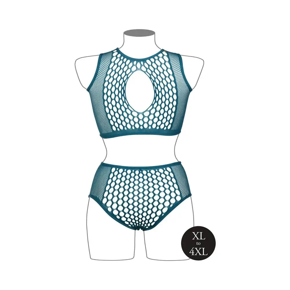 Le Desir Duo Net Key-Hole Plus Size Lingerie Bra Set Ocean Deep Queen Size