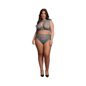 Le Desir Duo Net Key-Hole Plus Size Lingerie Bra Set Ocean Deep Queen Size