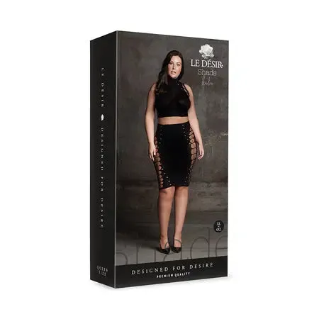 Le Desir Shade Kala XXXVII 2-Piece with Turtleneck. Crop Top & Skirt Black Queen Size