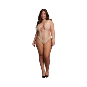Le Desir V-Neck Plus Size Teddy Lingerie with Opaque Panels Sandy Beach Queen Size