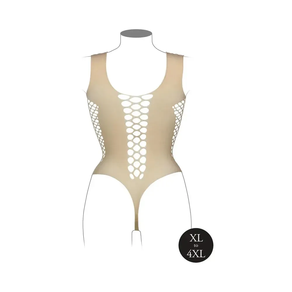 Le Desir V-Neck Plus Size Teddy Lingerie with Opaque Panels Sandy Beach Queen Size