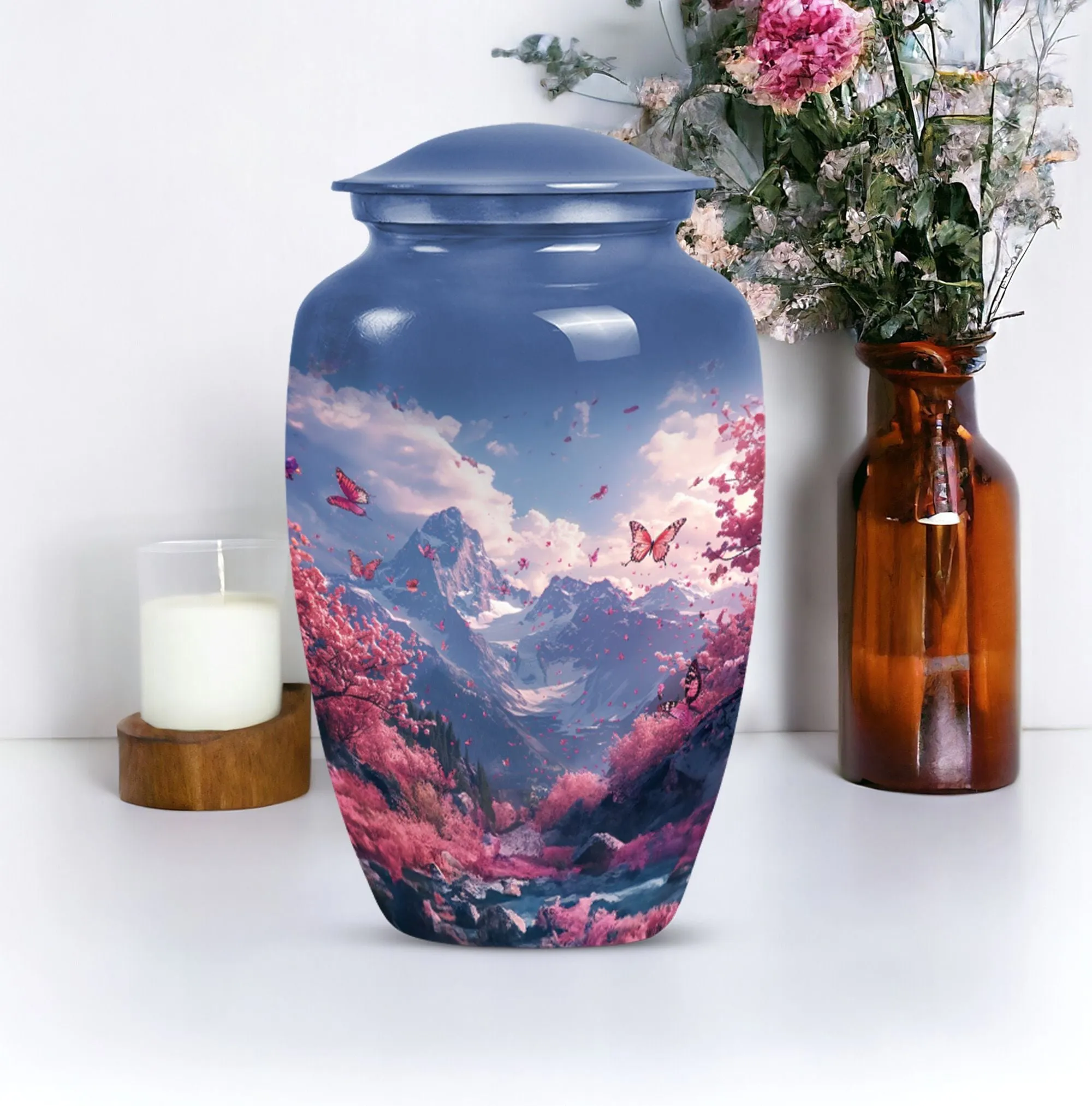 Pink Butterfly Expedition- An Elegant Cremation Urn for Male