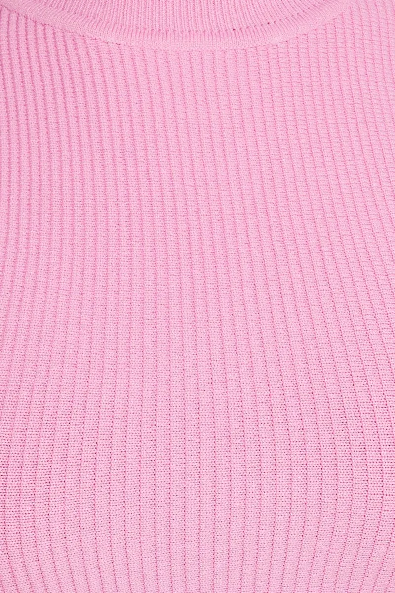 Pink Knit Top Ribbed High Neck