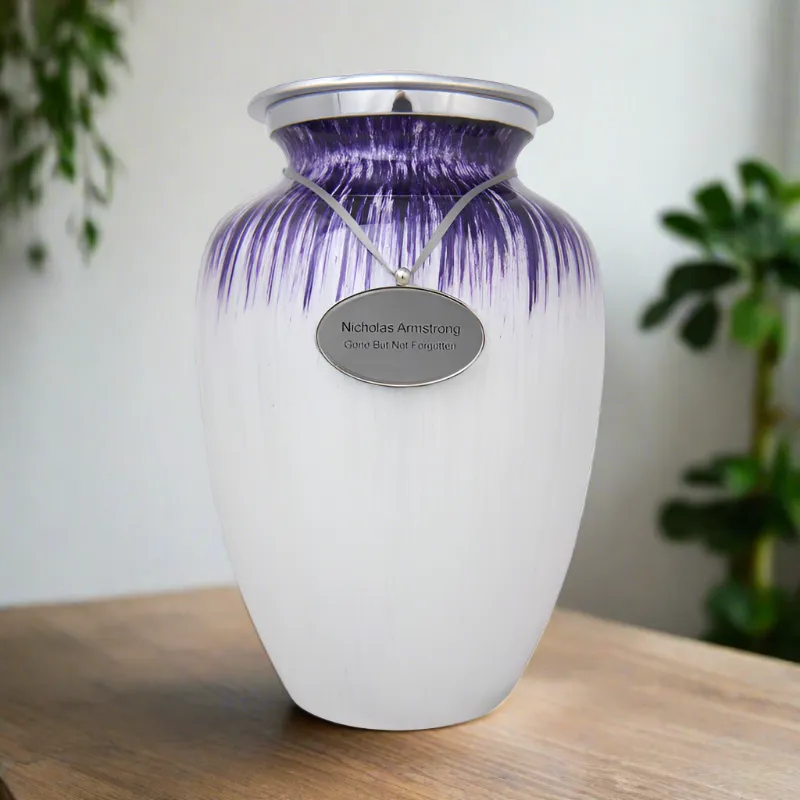 Purple and White Enamel Finished Cremation Urn in Extra Large