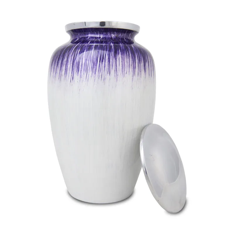 Purple and White Enamel Finished Cremation Urn In Large