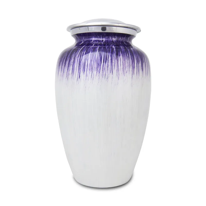 Purple and White Enamel Finished Cremation Urn In Large