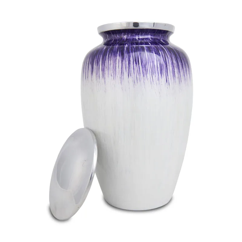Purple and White Enamel Finished Cremation Urn In Large