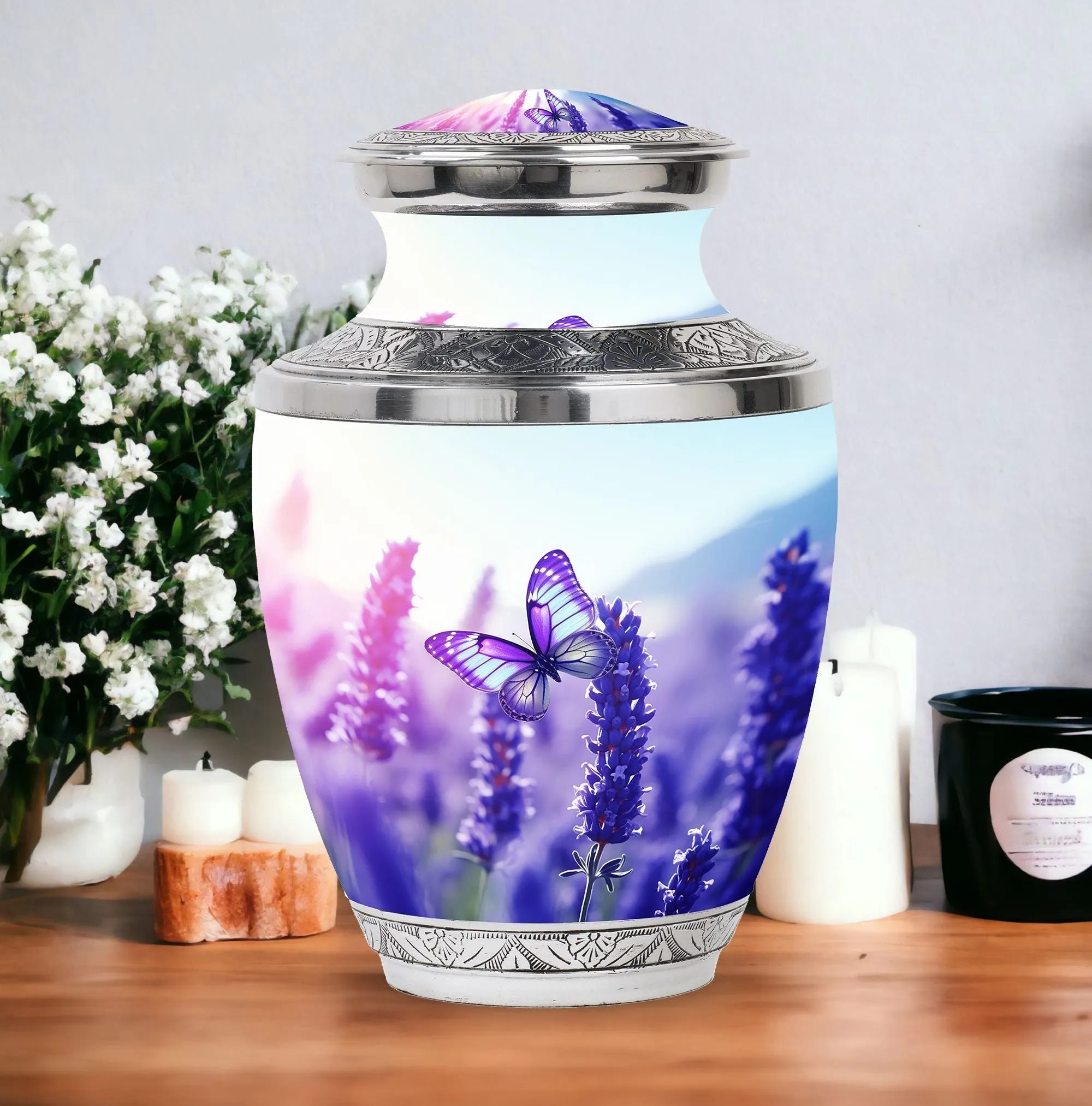 Purple Butterflies Eternity Vault - An Elegant Cremation Urn