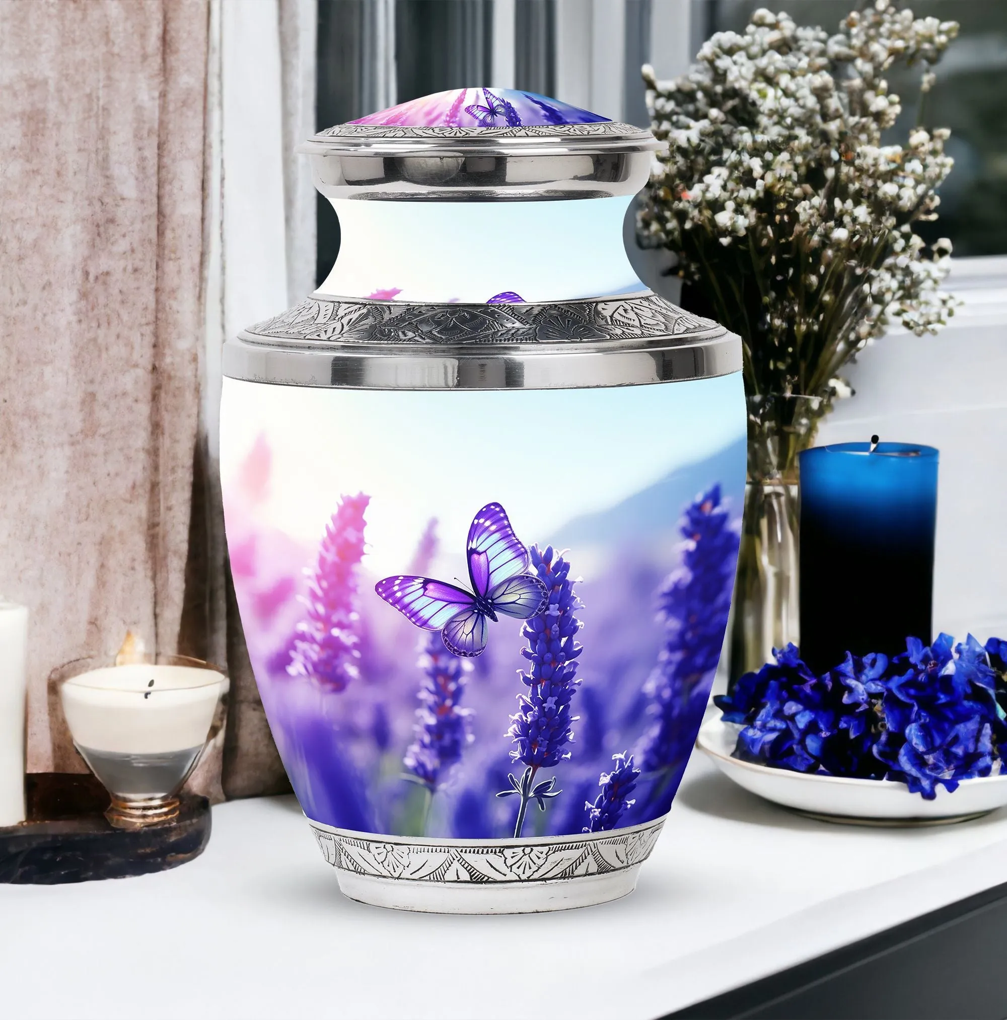Purple Butterflies Eternity Vault - An Elegant Cremation Urn