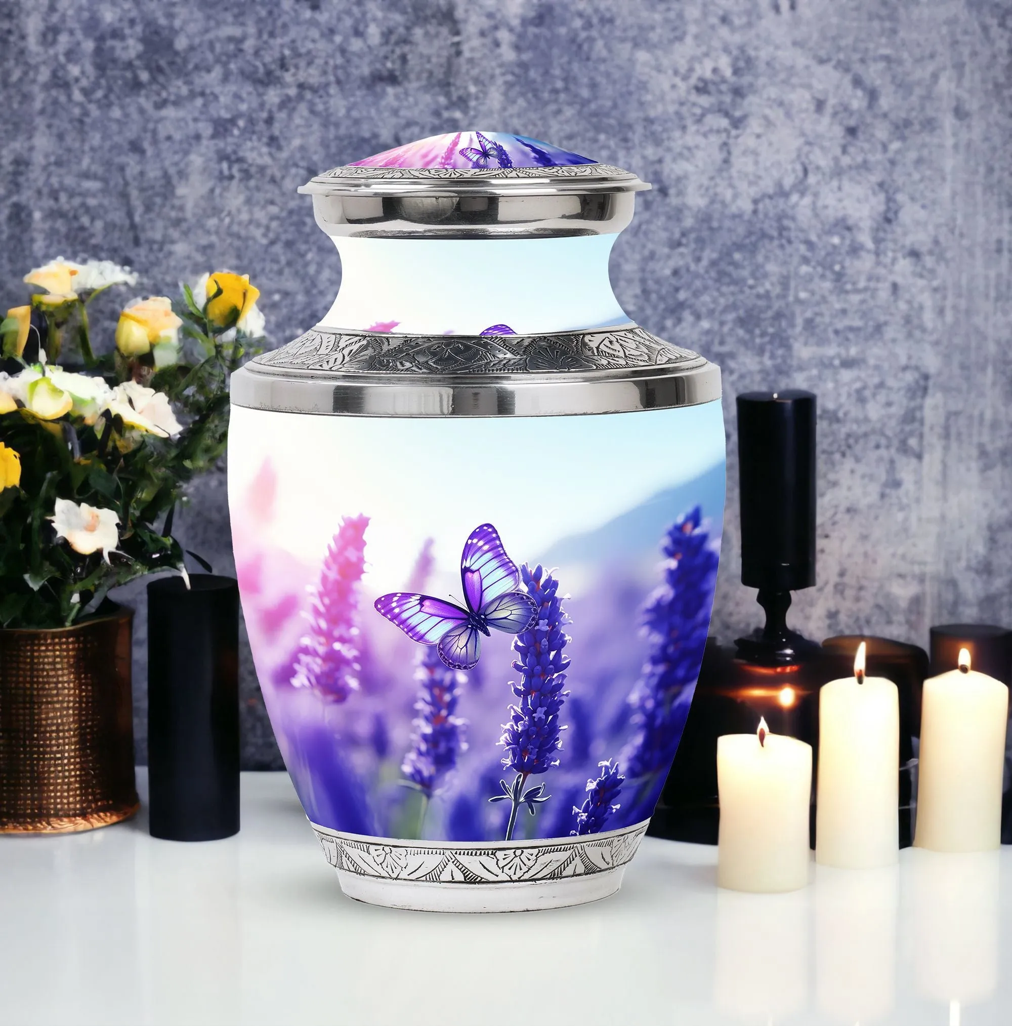 Purple Butterflies Eternity Vault - An Elegant Cremation Urn