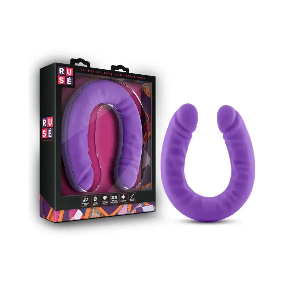 Realistic 18 in. Silicone Slim Double Dildo Dual Ended Dildo Sex Toy Purple