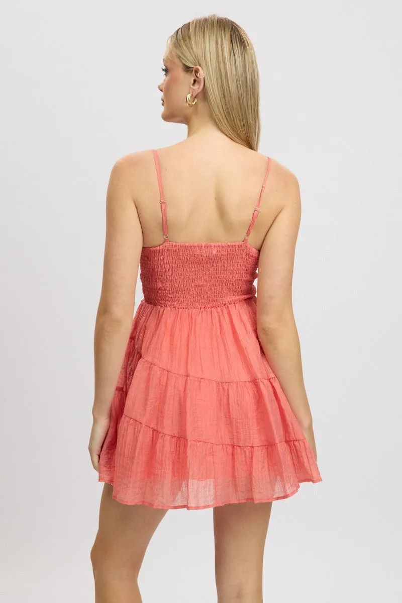 Red Fit And Flare Dress Mini Tiered