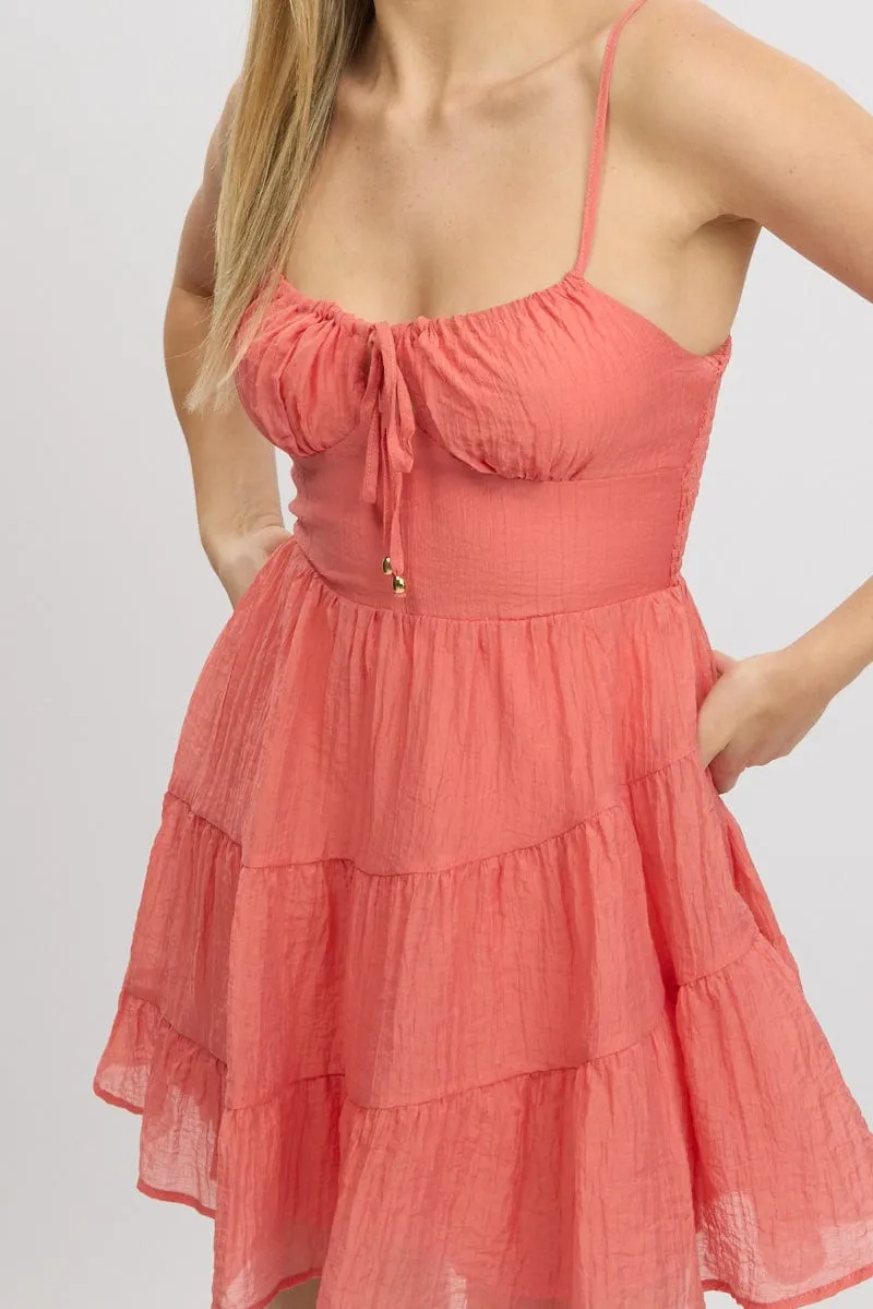 Red Fit And Flare Dress Mini Tiered