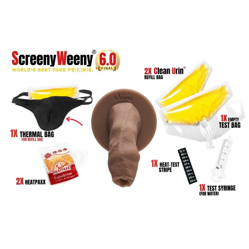 Screeny Weeny 6.0 Uncut Latino Brown Fake Penis Urine Test