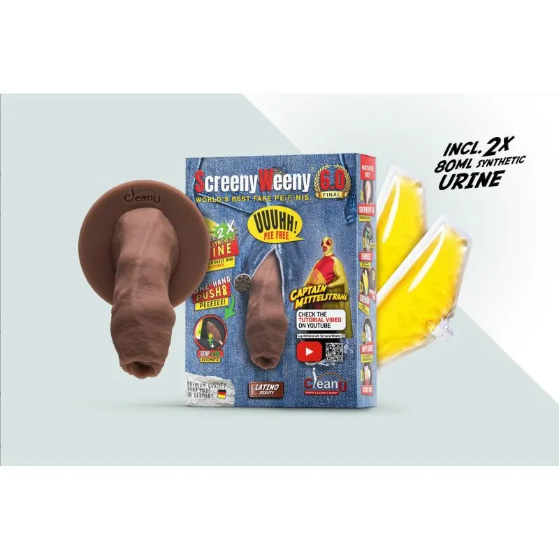 Screeny Weeny 6.0 Uncut Latino Brown Fake Penis Urine Test