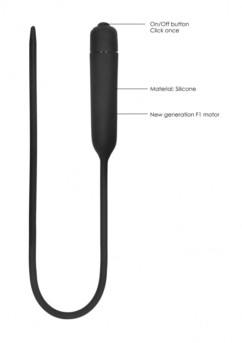 Silcone Vibrating Bullet Plug Extra Long - Urethral Sounding - Black