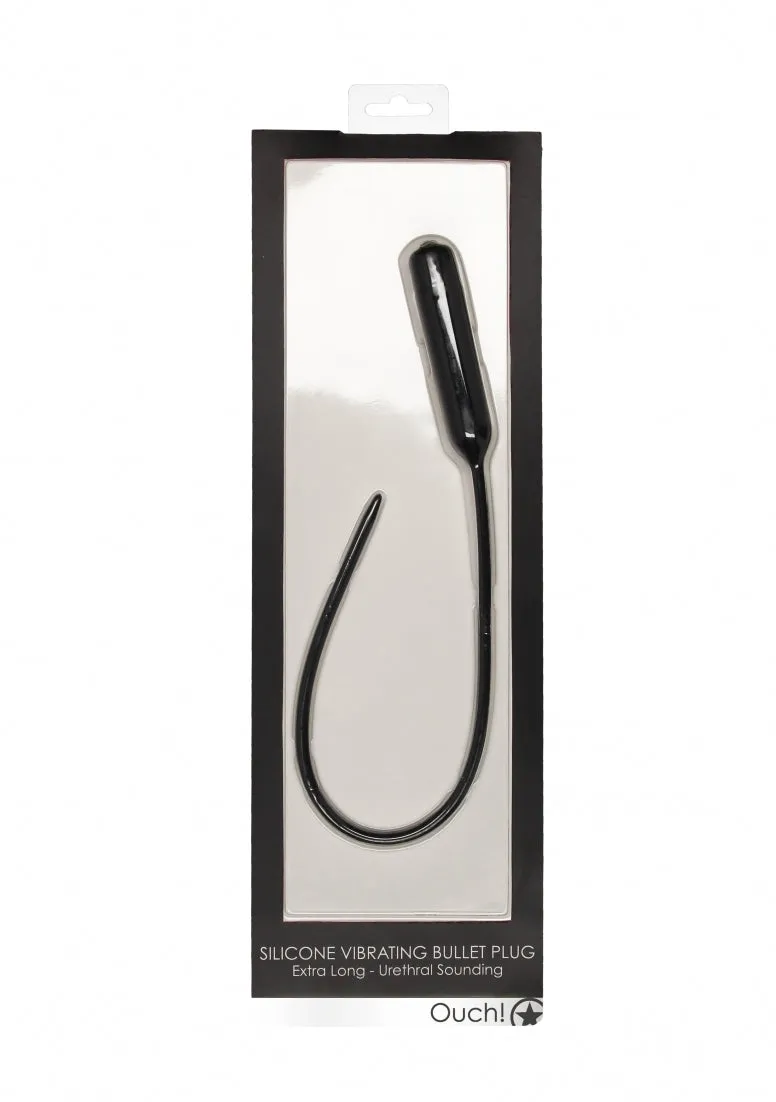 Silcone Vibrating Bullet Plug Extra Long - Urethral Sounding - Black