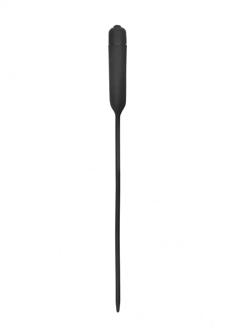 Silcone Vibrating Bullet Plug Extra Long - Urethral Sounding - Black