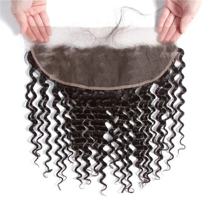Tuneful 10A Deep Wave Human Hair 4 Bundles With 13x4 Lace Frontal 100% Remy Human Hair