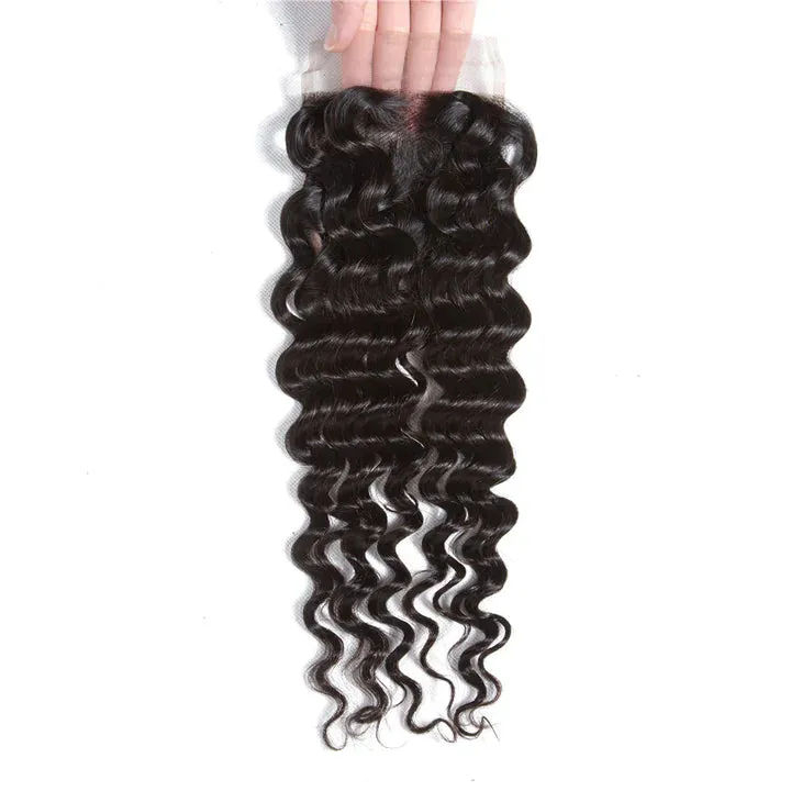Tuneful 10A Deep Wave Human Hair 4 Bundles With 4x4/5x5 Lace Closure 100% Remy Human Hair