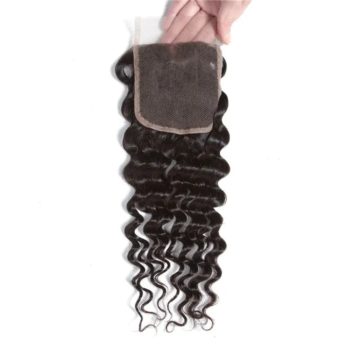 Tuneful 10A Deep Wave Human Hair 4 Bundles With 4x4/5x5 Lace Closure 100% Remy Human Hair