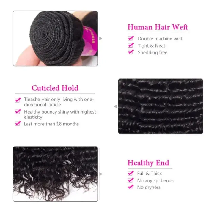 Tuneful 10A Deep Wave Human Hair 4 Bundles With 4x4/5x5 Lace Closure 100% Remy Human Hair