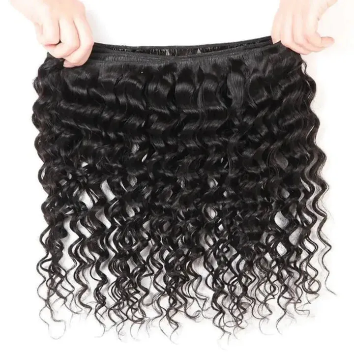 Tuneful 10A Deep Wave Human Hair 4 Bundles With 4x4/5x5 Lace Closure 100% Remy Human Hair